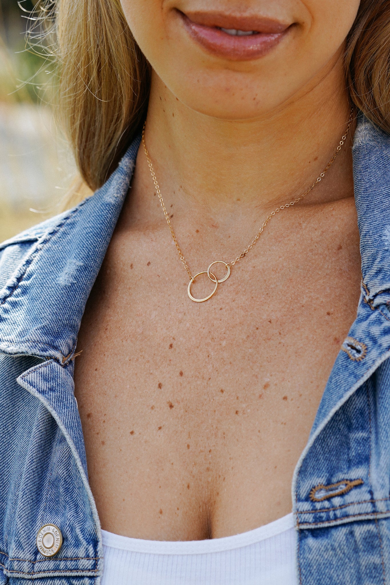 Gemstone Double Circle Necklace (gold blue) - Kinzig Design Studios