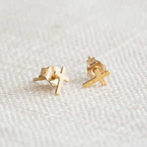 Tiny Gold Cross Studs