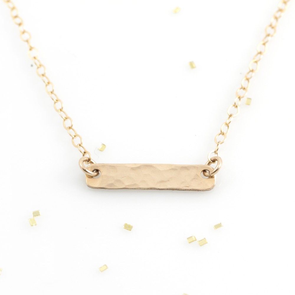 Mini Gold Bar Necklace (smooth or hammered)